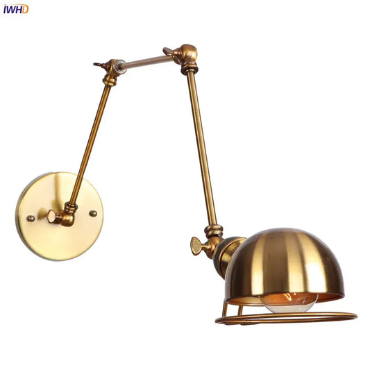 Retro brass swing arm wall sconce with brass finish dome shade and articulated arms for decorbites golden loft bedroom