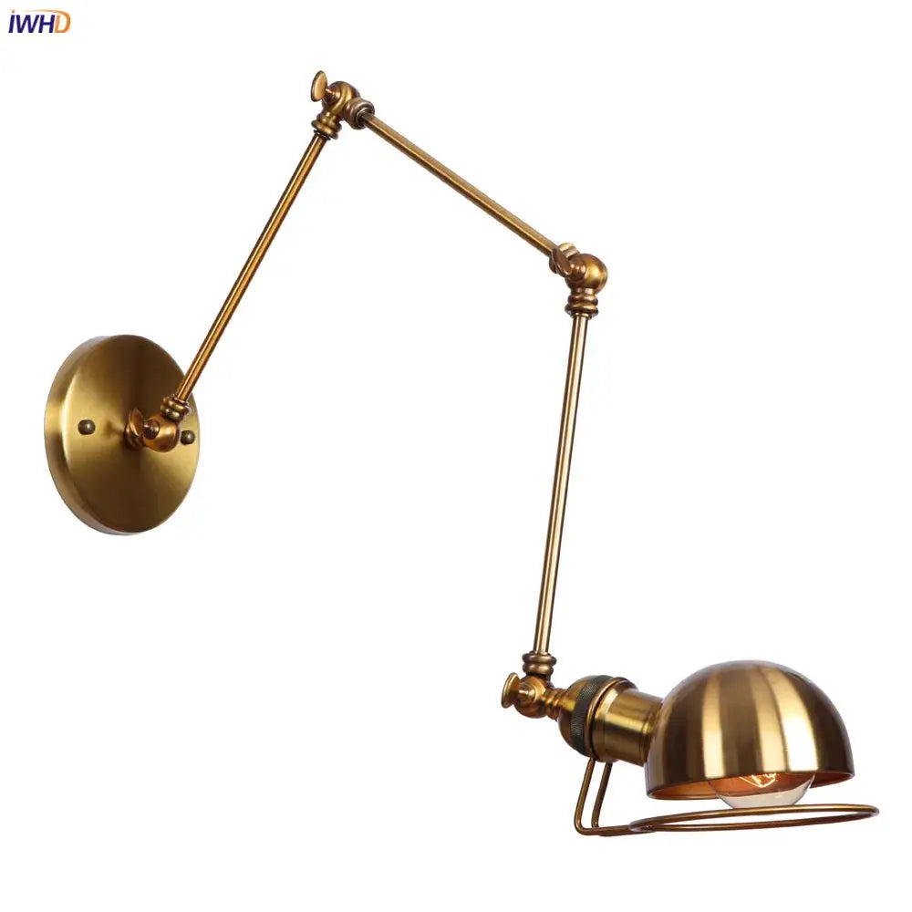 Retro brass swing arm wall sconce with dome shade and articulated arms in decorbites golden loft style for bedroom lighting