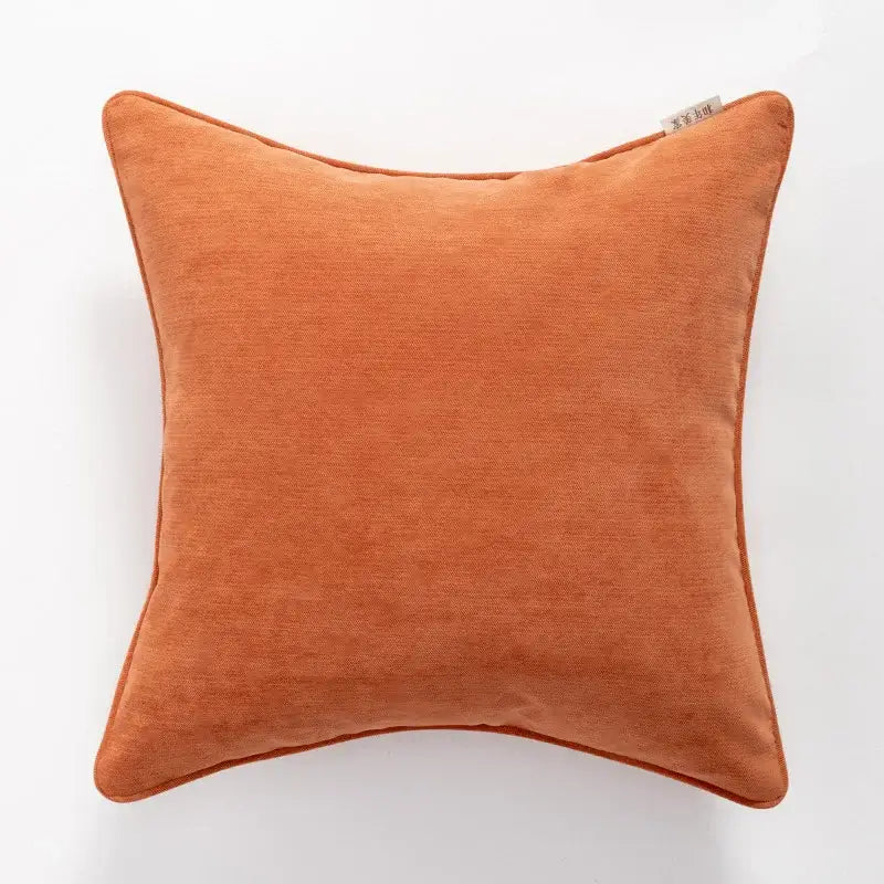 Retro brick red embroidered geometry pillow case featuring a rust-orange velvet cushion with soft texture and stitched edges
