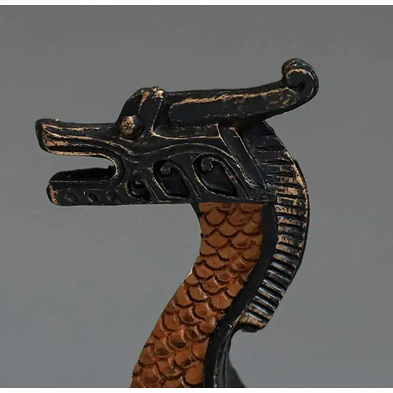 Black and brown dragon head incense holder with detailed scales and ornate carvings for decorbites dragon boat decor