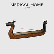 Bronze dragon boat incense holder with detailed scales and black accents for living room decorbites dragon boat decor