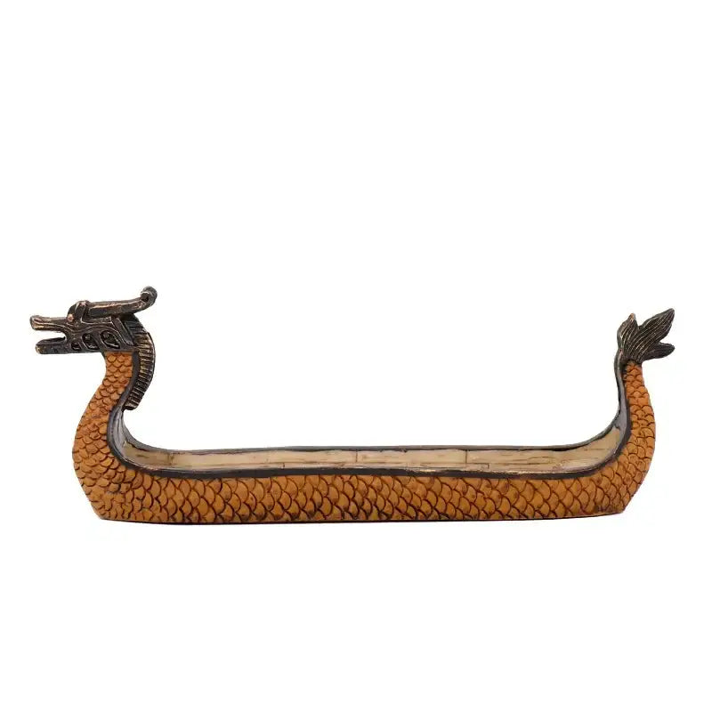 Retro bronze dragon boat incense holder with detailed carved head and scales, perfect for living room decorbites dragon boat decor
