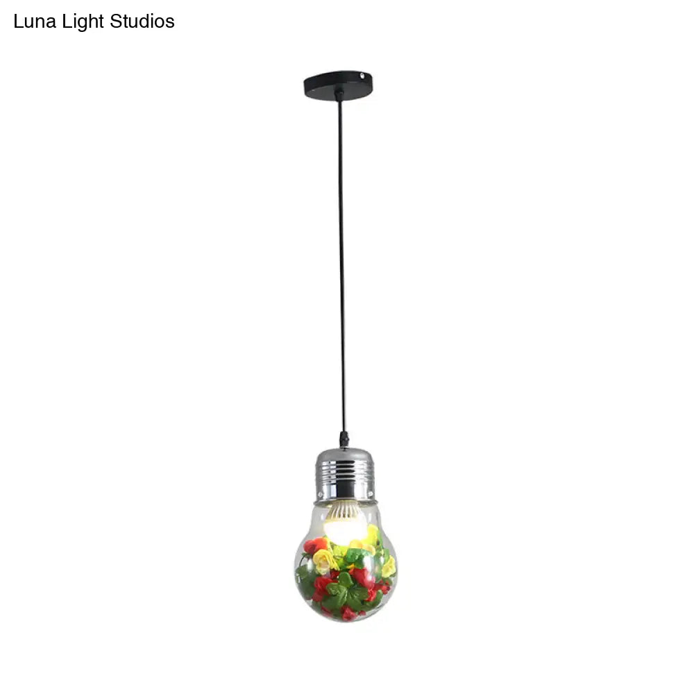 Retro Bulb Shaped Clear Glass Plant Pendant Ceiling Light with Head Suspension