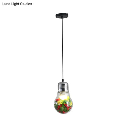 Retro Bulb Shaped Clear Glass Plant Pendant Ceiling Light with Head Suspension