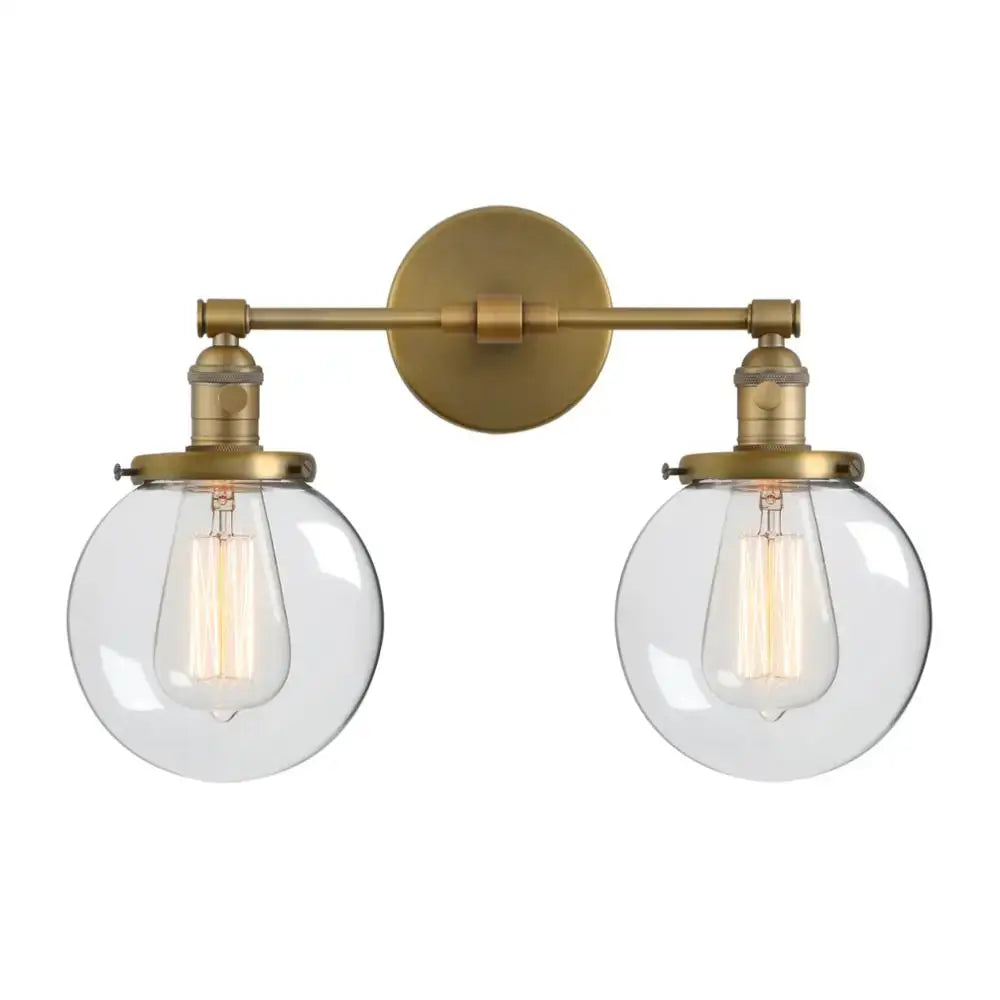 Brass-finished wall light with retro chrome double glass ball globe shades and exposed filament bulbs for bedroom decorbites glass ball decor