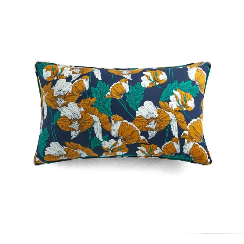 Retro circus cream pillow cover with vibrant orange and white poppies navy background decorbites circus retro decor