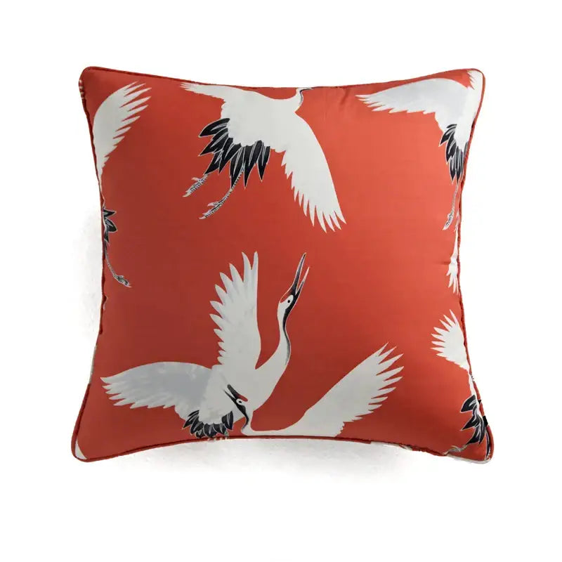 A coral pillow cover with white and black cranes pattern for decorbites circus retro throw living room decor