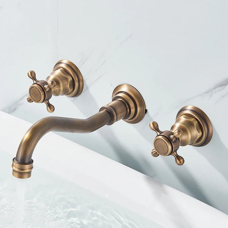 Retro Color Wall Mounted Bathroom Faucet - Antique Brass / GERMANY