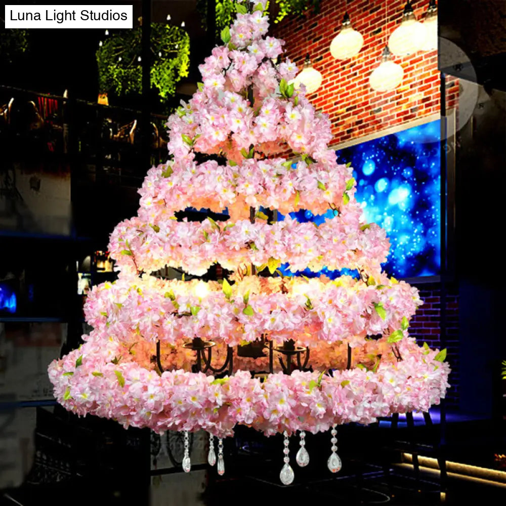 Retro Conical Iron Chandelier with 14 Heads: Restaurant Pendant Light, Artificial Cherry Blossom