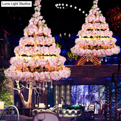 Retro Conical Iron Chandelier with 14 Heads: Restaurant Pendant Light, Artificial Cherry Blossom