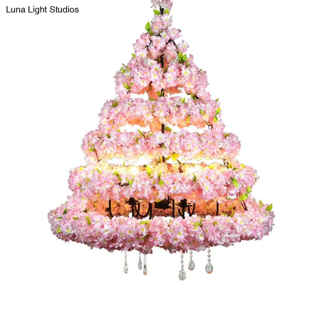 Retro Conical Iron Chandelier with 14 Heads: Restaurant Pendant Light, Artificial Cherry Blossom