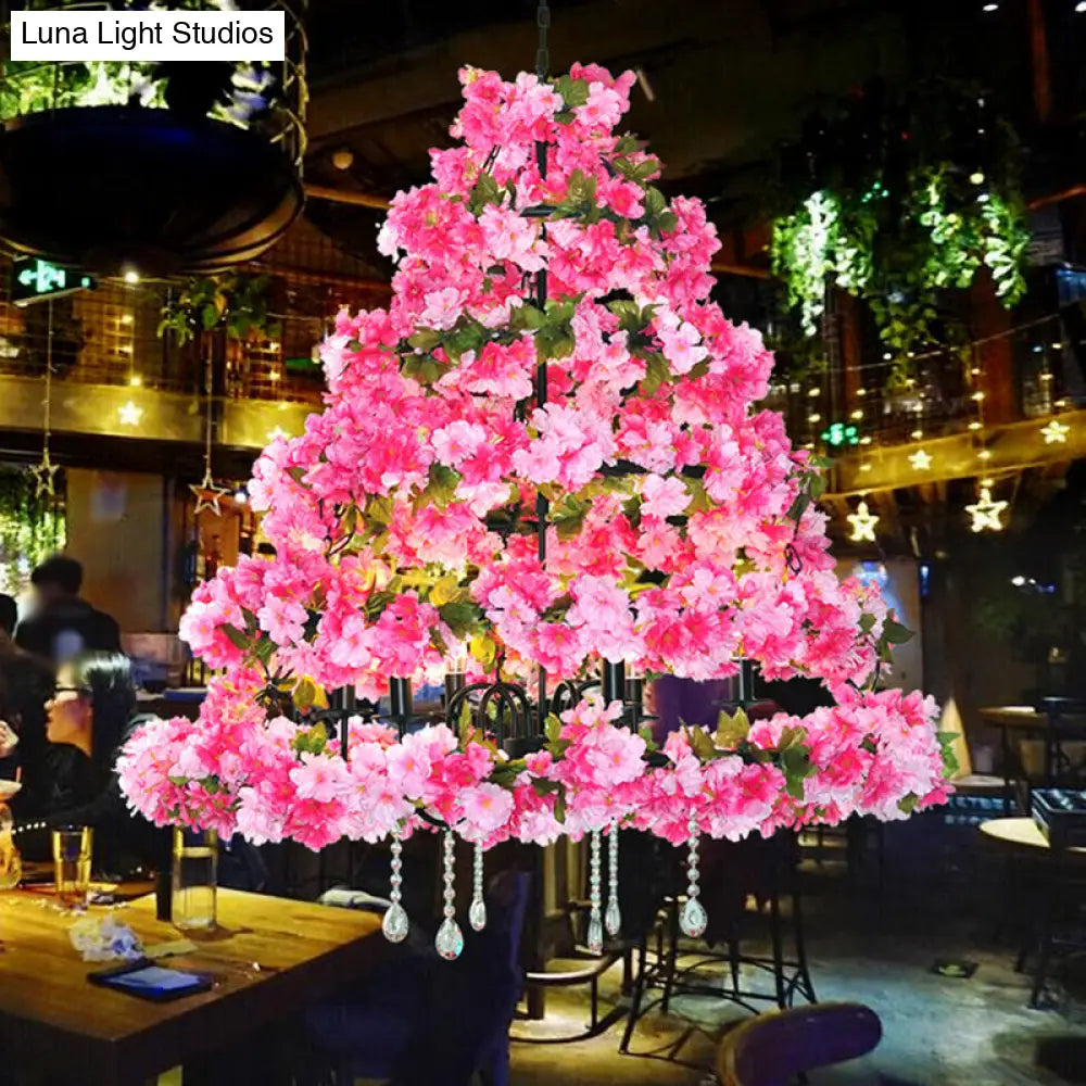 Retro Conical Iron Chandelier with 14 Heads: Restaurant Pendant Light, Artificial Cherry Blossom