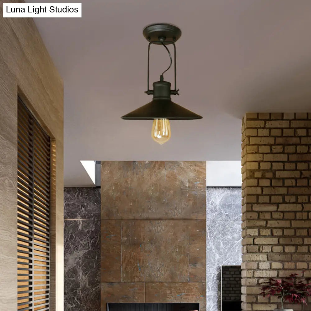 DecorBites™ DecorBites™ Retro Conical Metal Ceiling Light in Black/Rust - Semi Flush Mount with Rotatable 1 Light for Foyer