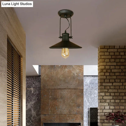 DecorBites™ DecorBites™ Retro Conical Metal Ceiling Light in Black/Rust - Semi Flush Mount with Rotatable 1 Light for Foyer