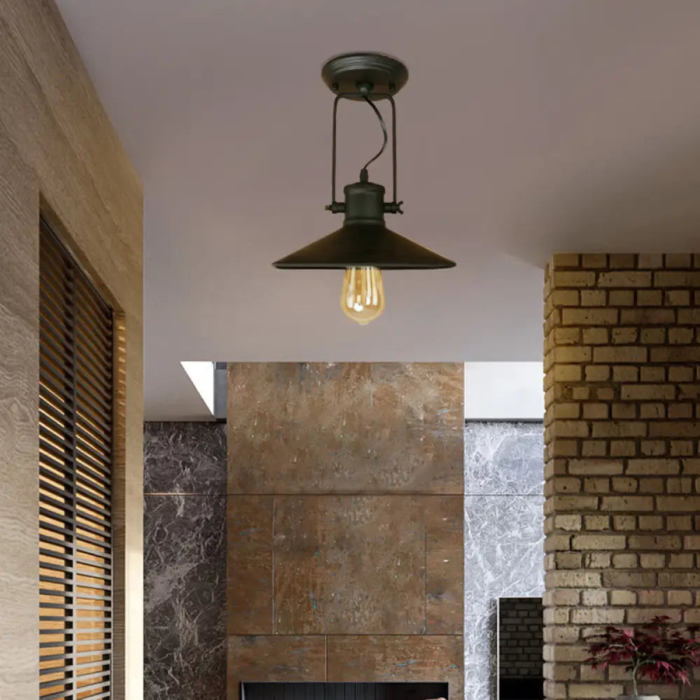 DecorBites™ DecorBites™ Retro Conical Metal Ceiling Light in Black/Rust - Semi Flush Mount with Rotatable 1 Light for Foyer