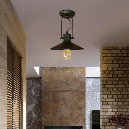 DecorBites™ DecorBites™ Retro Conical Metal Ceiling Light in Black/Rust - Semi Flush Mount with Rotatable 1 Light for Foyer