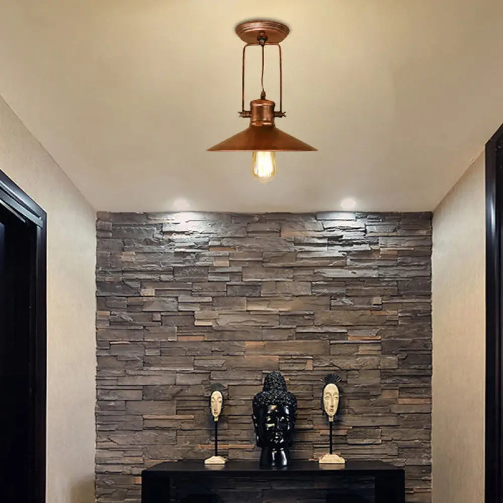 DecorBites™ DecorBites™ Retro Conical Metal Ceiling Light in Black/Rust - Semi Flush Mount with Rotatable 1 Light for Foyer