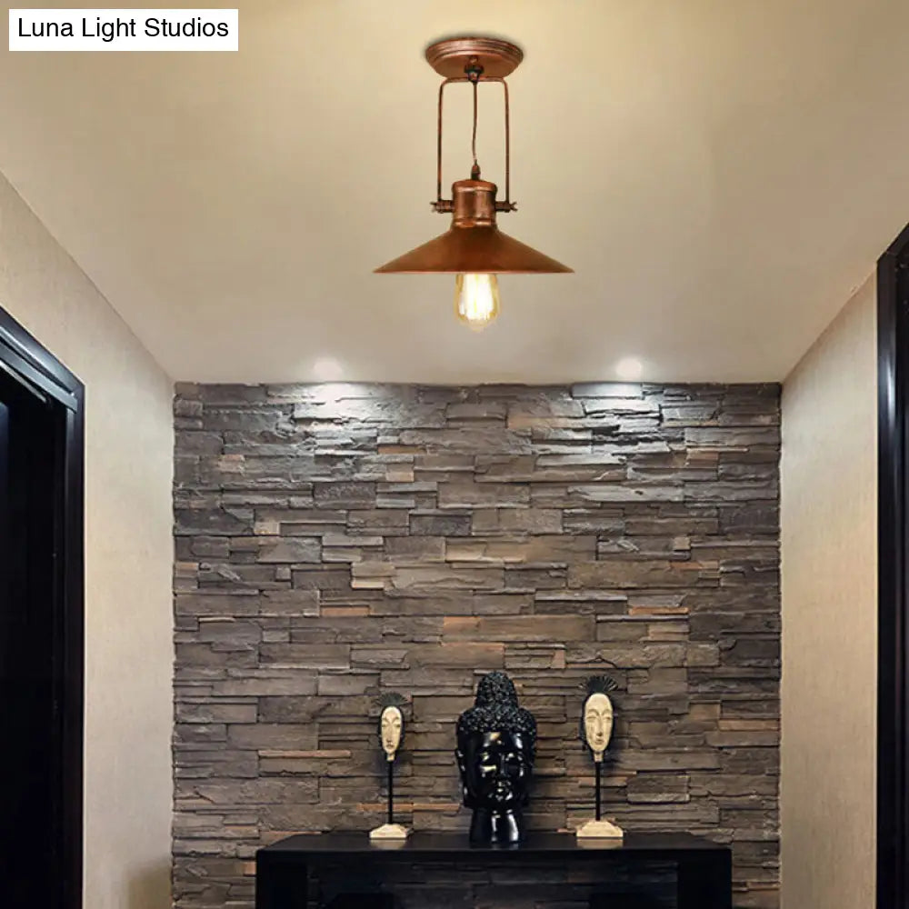 DecorBites™ DecorBites™ Retro Conical Metal Ceiling Light in Black/Rust - Semi Flush Mount with Rotatable 1 Light for Foyer