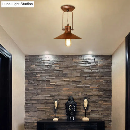 DecorBites™ DecorBites™ Retro Conical Metal Ceiling Light in Black/Rust - Semi Flush Mount with Rotatable 1 Light for Foyer