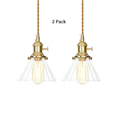 Retro Conical Pendant Light with Clear Ruffle Glass for Foyer - 1 Light