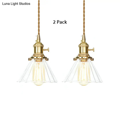 Retro Conical Pendant Light with Clear Ruffle Glass for Foyer - 1 Light