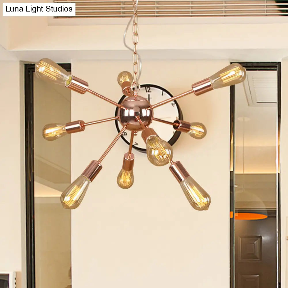 Retro Copper/Chrome Chandelier - Stylish 9/12 Lights Pendant Light for Over Table
