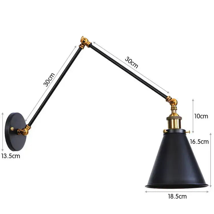 Black matte wall lamp with brass accents and adjustable arms decorbites iron loft retro industrial sconce for bedroom