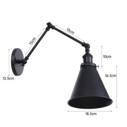 Black industrial-style wall lamp with adjustable arm and conical shade decorbites iron loft retro bedroom sconce