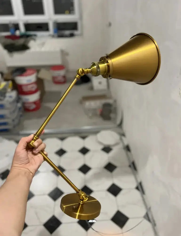 Gold-colored brass desk lamp with conical shade and articulated arm for decorbites iron loft retro wall lamp decor