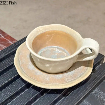 Cream-colored kiln porcelain cup and saucer with subtle textured glaze and handcrafted contours by decorbites kiln porcelain