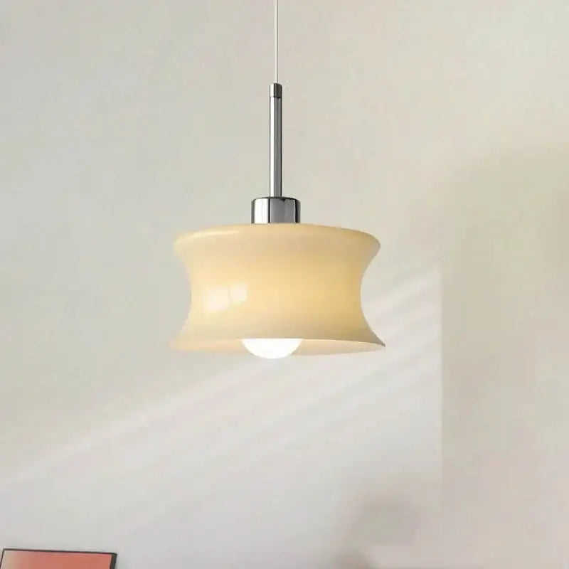 Retro cream decorbites glass chandelier bedroom pendant light with cream curved glass and chrome metal stem
