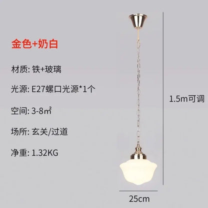 Retro cream glass pendant light with gold-toned and milk-white glass shade and adjustable chain for pendant lights decorbites cream glass