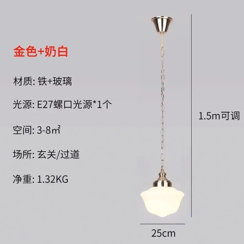 Retro cream glass pendant light with gold-toned and milk-white glass shade and adjustable chain for pendant lights decorbites cream glass