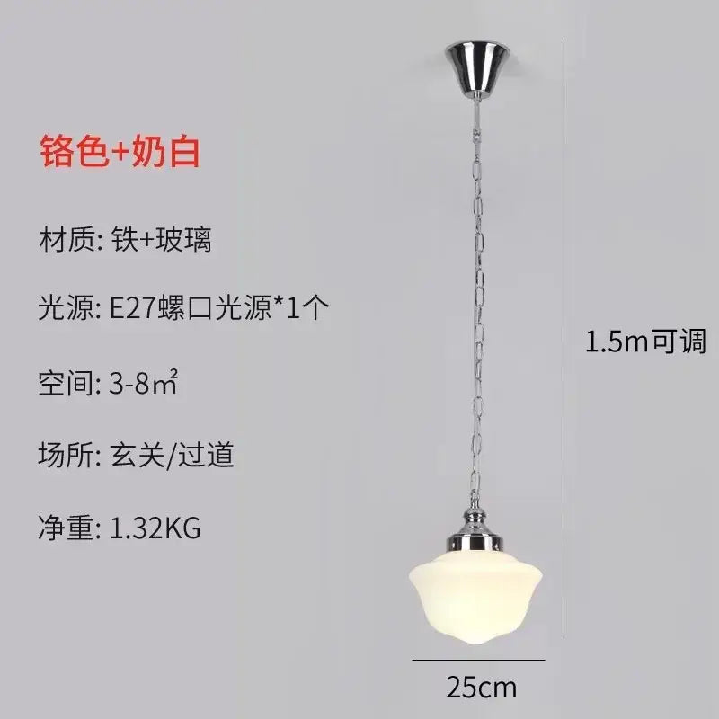 Retro cream glass pendant light with chrome finish frosted shade and adjustable chain for modern pendant lights decorbites cream glass