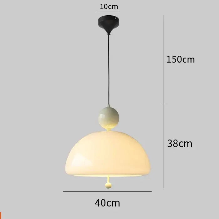 Cream-colored dome-shaped pendant light with matte cream glass retro finish and black ceiling mount for dining room decorbites cream glass