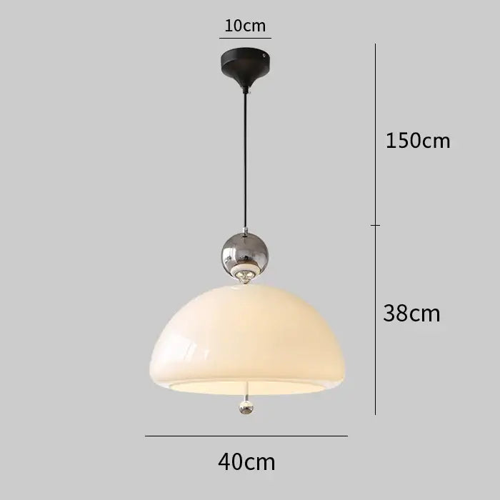 Cream glass retro pendant light with dome shape, polished chrome connector, and black ceiling fixture for dining room decorbites cream glass