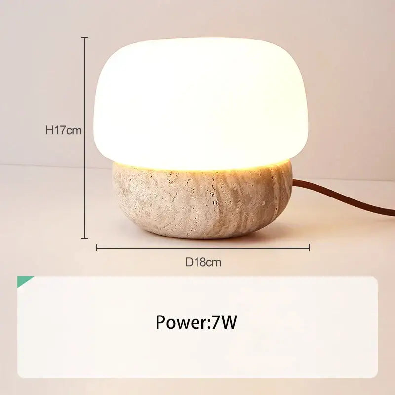 Modern decorbites cream mushroom table lamp with white frosted glass top and textured beige stone base for bedroom decor