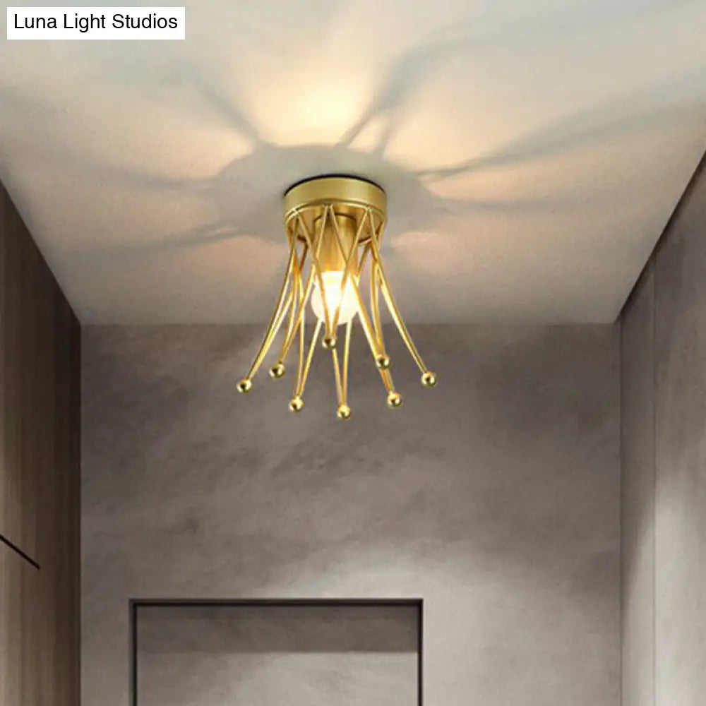 DecorBites™ DecorBites™ Retro Crown Iron Semi Flush Mount Lighting in Gold for Corridor