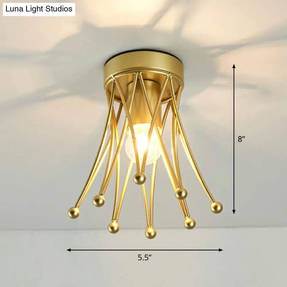 DecorBites™ DecorBites™ Retro Crown Iron Semi Flush Mount Lighting in Gold for Corridor