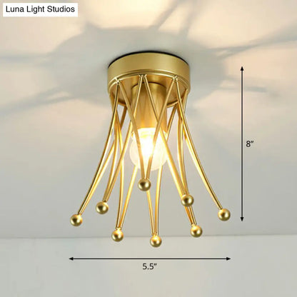 DecorBites™ DecorBites™ Retro Crown Iron Semi Flush Mount Lighting in Gold for Corridor