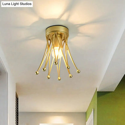 DecorBites™ DecorBites™ Retro Crown Iron Semi Flush Mount Lighting in Gold for Corridor