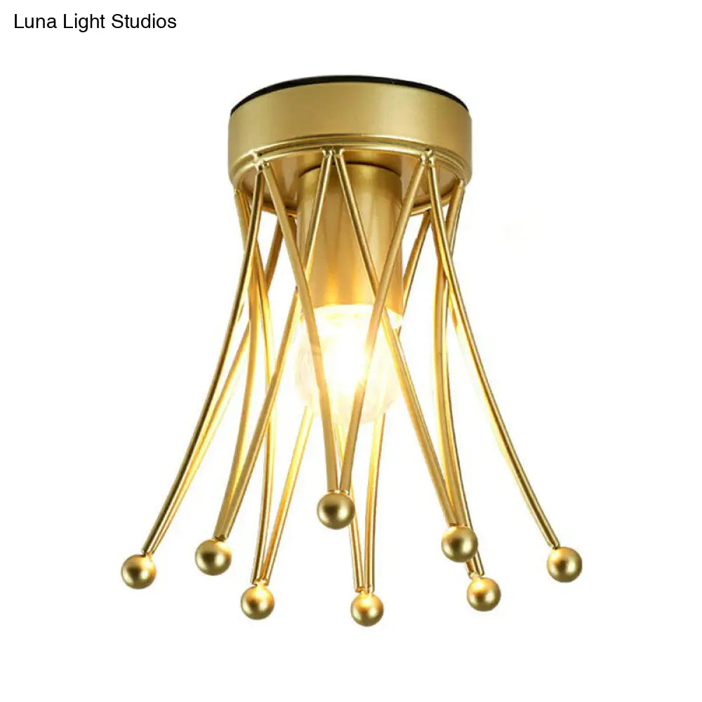 DecorBites™ DecorBites™ Retro Crown Iron Semi Flush Mount Lighting in Gold for Corridor