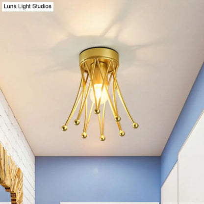 DecorBites™ DecorBites™ Retro Crown Iron Semi Flush Mount Lighting in Gold for Corridor