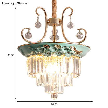 Lámpara de araña colgante retro de cristal verde de 3 cabezas y varios niveles - Perfecta para la sala de estar