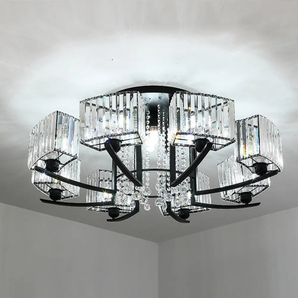 DecorBites™ DecorBites™ Retro Crystal Block Semi Flush Mount Ceiling Lamp for Living Room - Round, Black