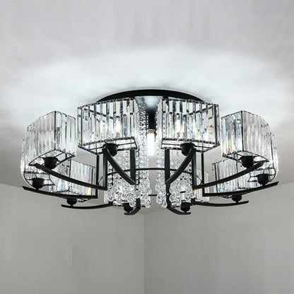 DecorBites™ DecorBites™ Retro Crystal Block Semi Flush Mount Ceiling Lamp for Living Room - Round, Black
