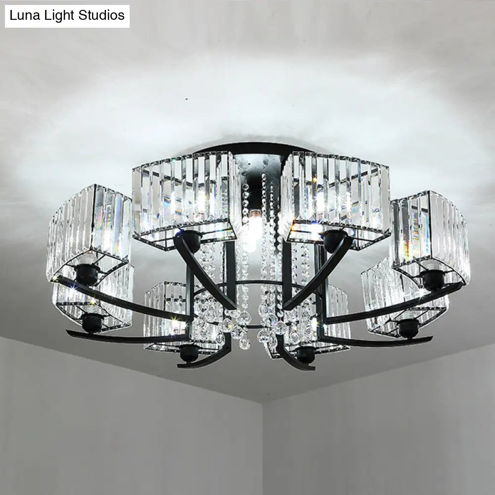 DecorBites™ DecorBites™ Retro Crystal Block Semi Flush Mount Ceiling Lamp for Living Room - Round, Black