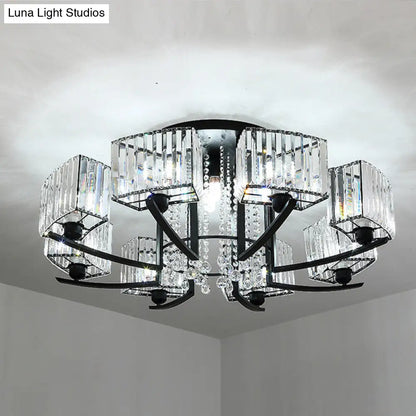 DecorBites™ DecorBites™ Retro Crystal Block Semi Flush Mount Ceiling Lamp for Living Room - Round, Black