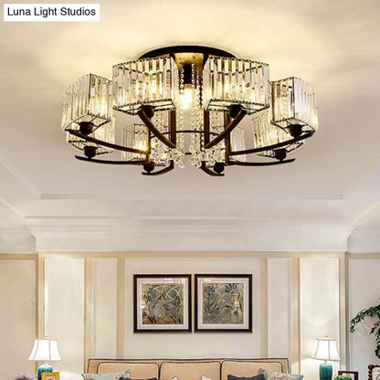 DecorBites™ DecorBites™ Retro Crystal Block Semi Flush Mount Ceiling Lamp for Living Room - Round, Black