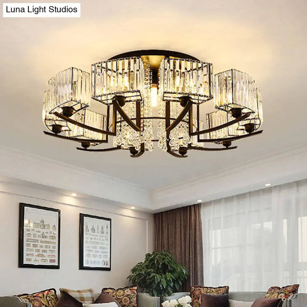 DecorBites™ DecorBites™ Retro Crystal Block Semi Flush Mount Ceiling Lamp for Living Room - Round, Black